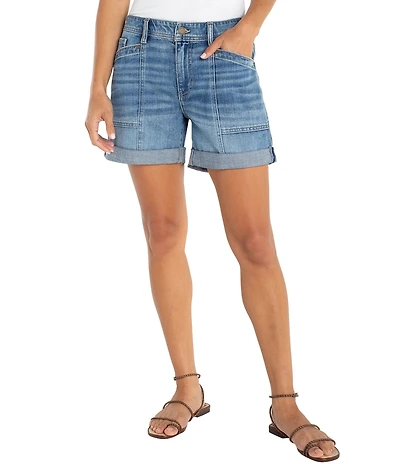 Liverpool Los Angeles Stretch Denim Mid-Rise Wide Leg Elastic Back Roll Cuff Shorts