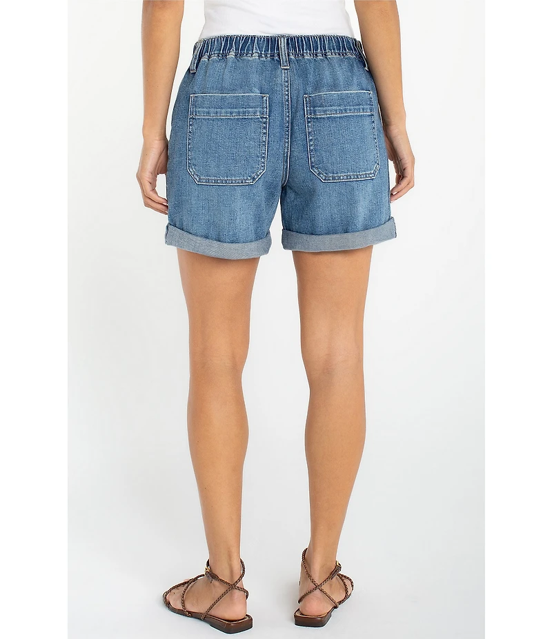 Liverpool Los Angeles Stretch Denim Mid-Rise Wide Leg Elastic Back Roll Cuff Shorts