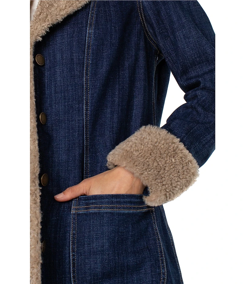 Liverpool Los Angeles Stretch Denim Notch Collar Long Sleeve Sherpa Trim Jacket