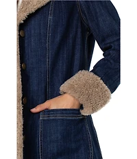 Liverpool Los Angeles Stretch Denim Notch Collar Long Sleeve Sherpa Trim Jacket