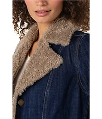 Liverpool Los Angeles Stretch Denim Notch Collar Long Sleeve Sherpa Trim Jacket