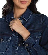 Liverpool Los Angeles Stretch Denim Point Collar Long Sleeve Fit & Flare Trucker Jacket