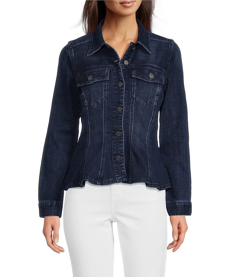 Liverpool Los Angeles Stretch Denim Point Collar Long Sleeve Fit & Flare Trucker Jacket