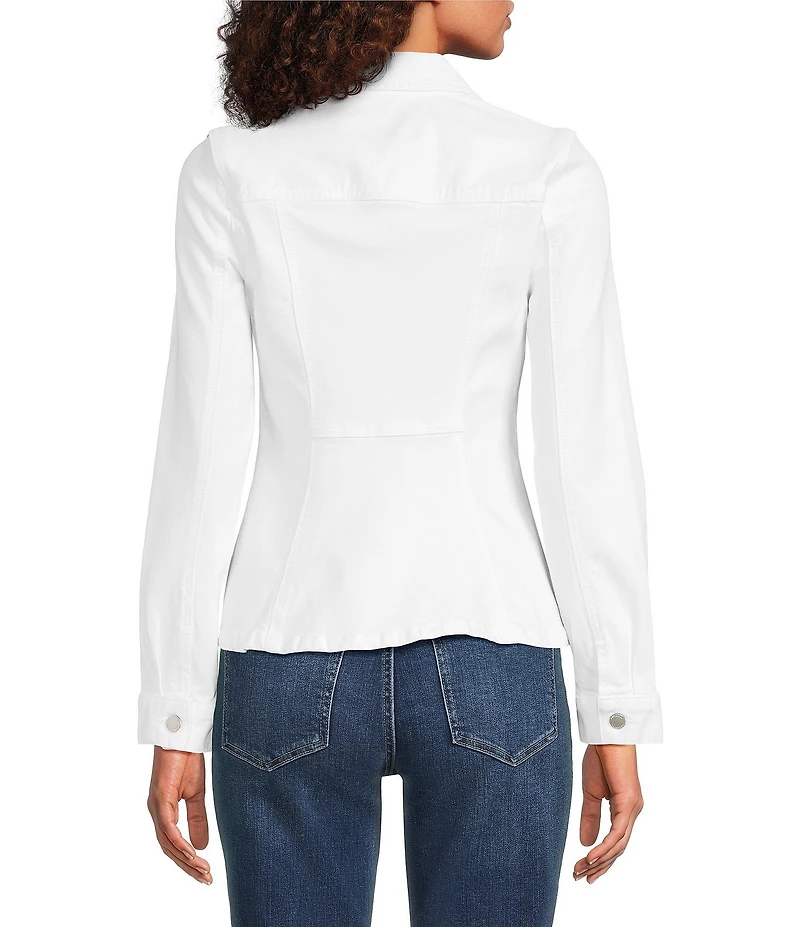 Liverpool Los Angeles Stretch Denim Point Collar Long Sleeve Peplum Hem Trucker Jacket