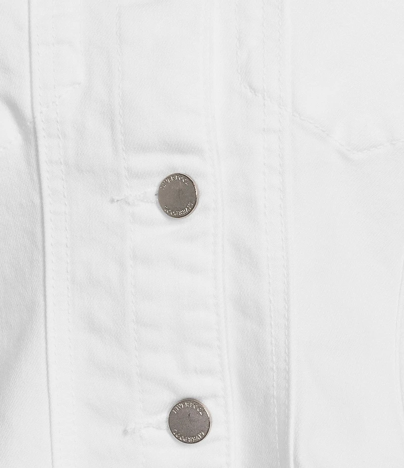 Liverpool Los Angeles Stretch Denim Point Collar Long Sleeve Peplum Hem Trucker Jacket