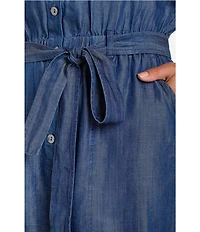 Liverpool Los Angeles Stretch Denim Point Collar Short Sleeve Romper