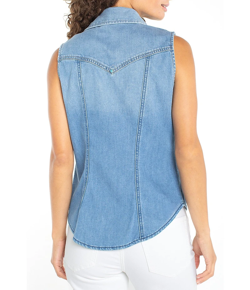 Liverpool Los Angeles Stretch Denim Point Collar Sleeveless Shirt