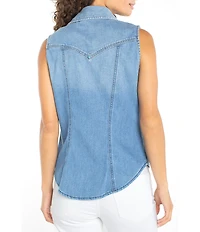 Liverpool Los Angeles Stretch Denim Point Collar Sleeveless Shirt