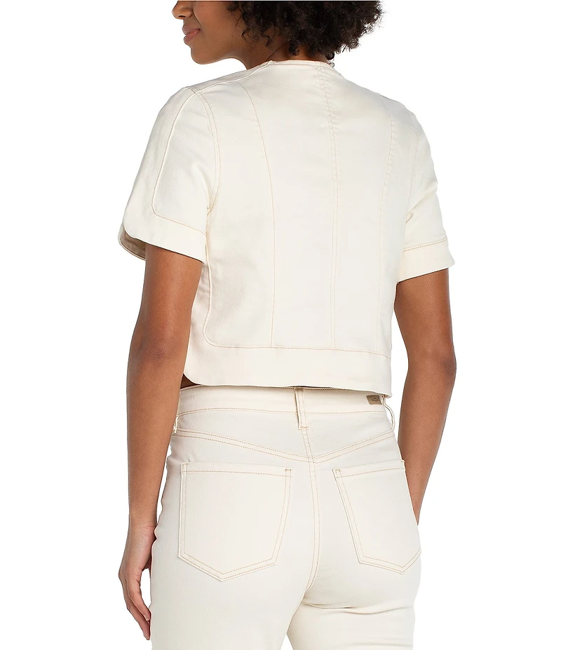 Liverpool Los Angeles Stretch Denim Round Collar Short Sleeve Cropped Coordinating Jacket