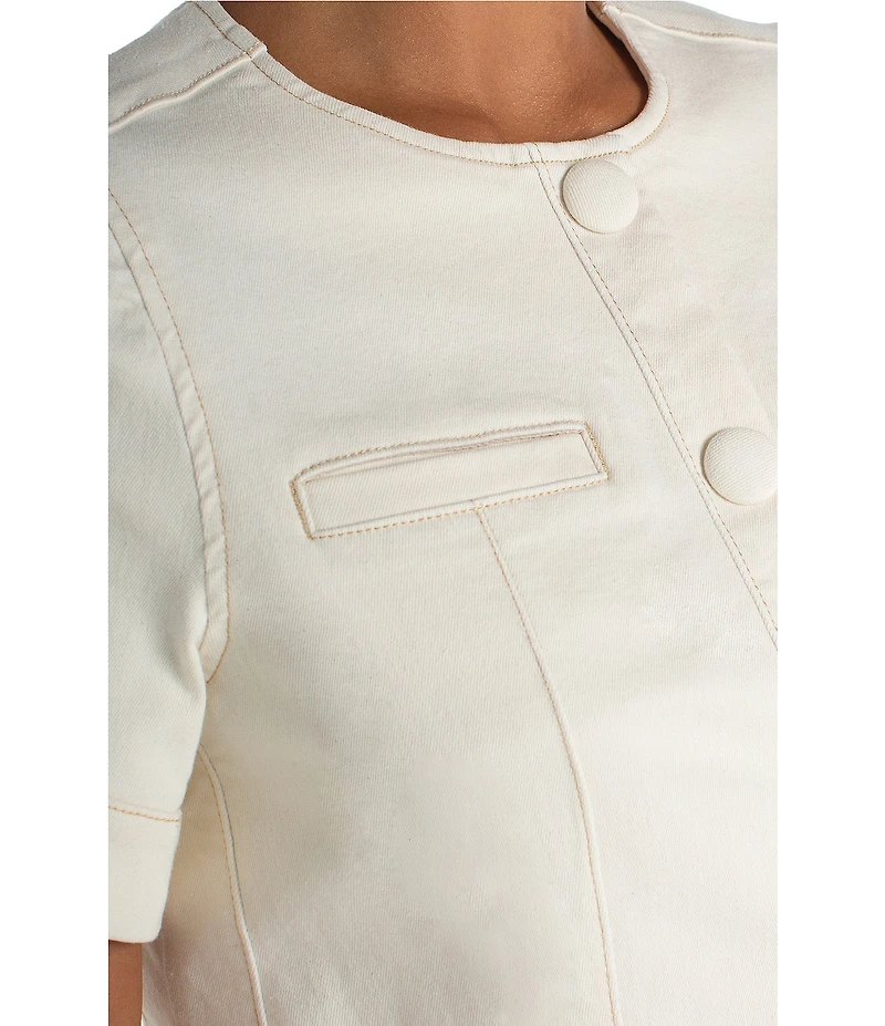 Liverpool Los Angeles Stretch Denim Round Collar Short Sleeve Cropped Coordinating Jacket