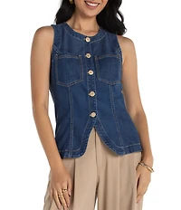 Liverpool Los Angeles Stretch Denim Round Neck Sleeveless Vest