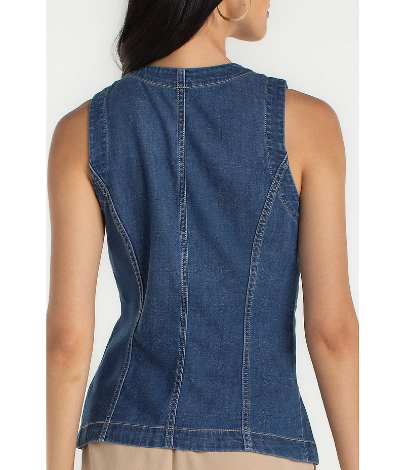 Liverpool Los Angeles Stretch Denim Round Neck Sleeveless Vest
