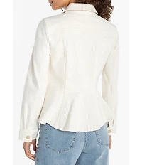 Liverpool Los Angeles Stretch Denim Striped Point Collar Long Sleeve Trucker Peplum Jacket