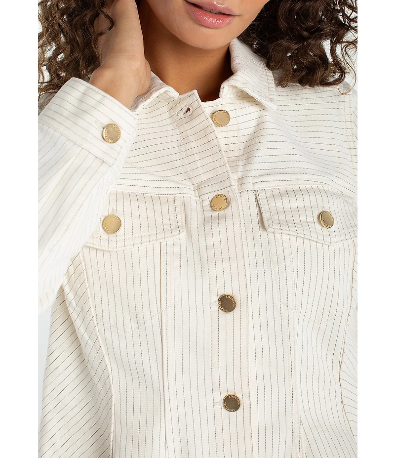 Liverpool Los Angeles Stretch Denim Striped Point Collar Long Sleeve Trucker Peplum Jacket