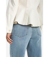 Liverpool Los Angeles Stretch Denim Striped Point Collar Long Sleeve Trucker Peplum Jacket