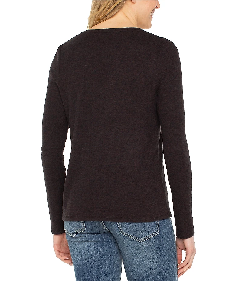 Liverpool Los Angeles Stretch Knit Shirring V-Neck Long Sleeve Top