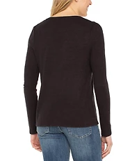 Liverpool Los Angeles Stretch Knit Shirring V-Neck Long Sleeve Top