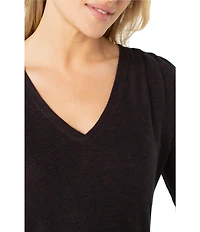 Liverpool Los Angeles Stretch Knit Shirring V-Neck Long Sleeve Top