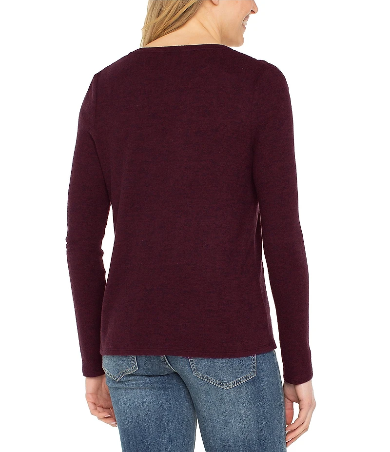 Liverpool Los Angeles Stretch Knit Shirring V-Neck Long Sleeve Top