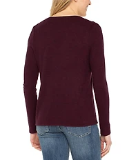Liverpool Los Angeles Stretch Knit Shirring V-Neck Long Sleeve Top
