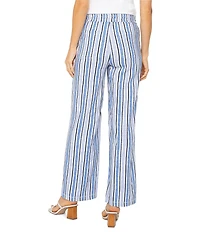 Liverpool Los Angeles Stretch Linen Stripe Drawstring Waistband Wide-Leg Pull-On Pants
