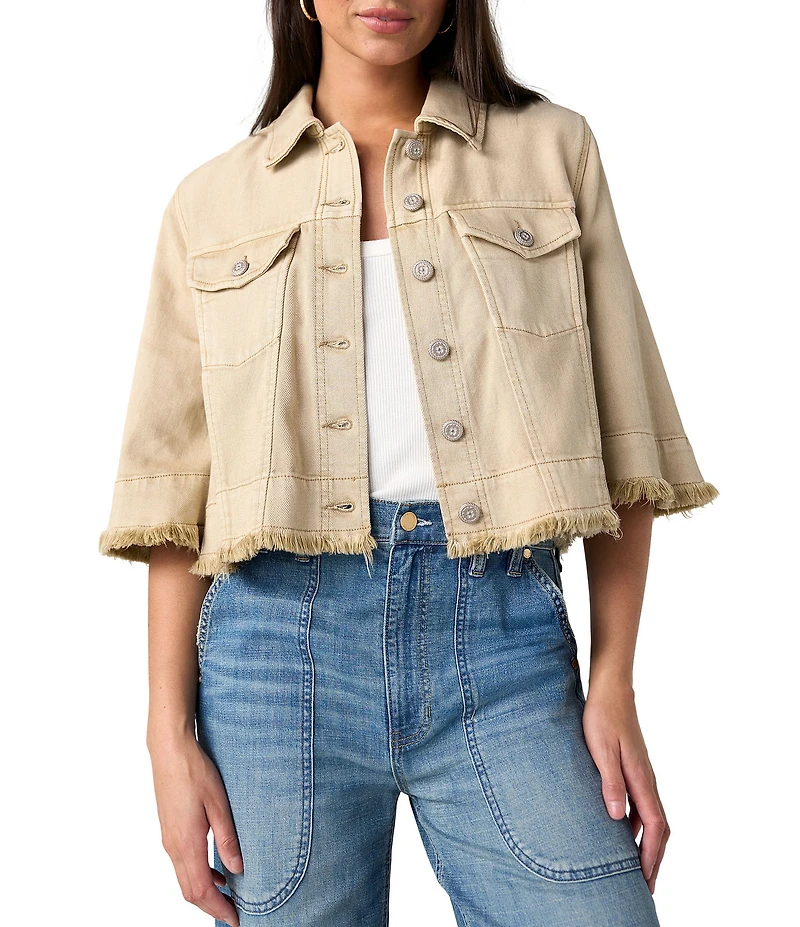 Liverpool Los Angeles Stretch Sate Point Collar 3/4 Sleeve Flounce Jacket