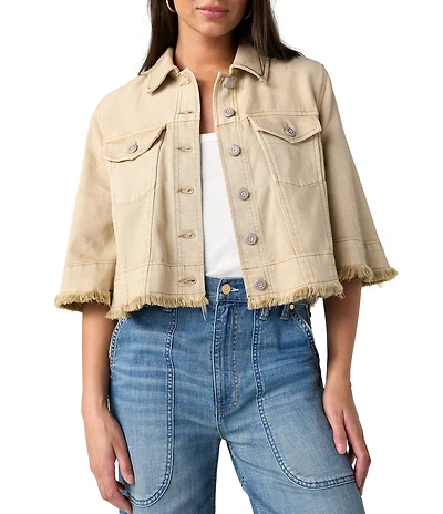 Liverpool Los Angeles Stretch Sate Point Collar 3/4 Sleeve Flounce Jacket