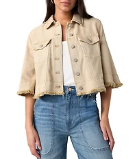 Liverpool Los Angeles Stretch Sate Point Collar 3/4 Sleeve Flounce Jacket