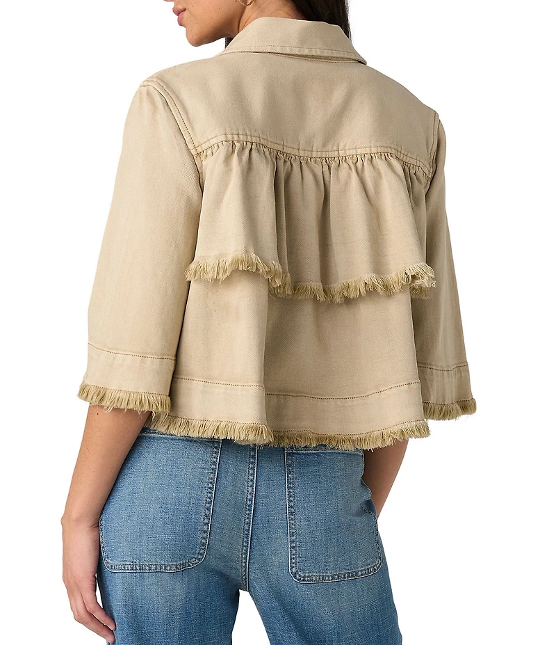 Liverpool Los Angeles Stretch Sate Point Collar 3/4 Sleeve Flounce Jacket
