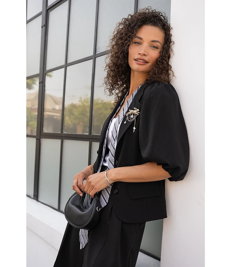 Liverpool Los Angeles Stretch Woven Notch Collar Short Balloon Sleeve Blazer