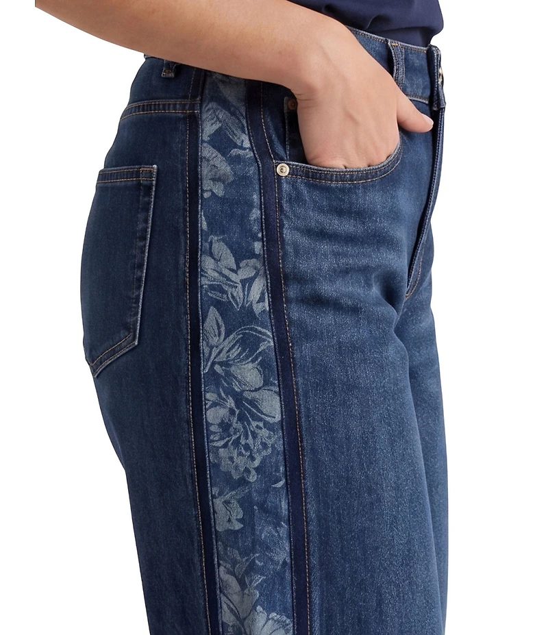 Liverpool Los Angeles Stride Denim Jacquard Floral Side Blocking Mid Rise Jeans