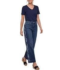 Liverpool Los Angeles Stride Denim Jacquard Floral Side Blocking Mid Rise Jeans