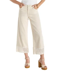 Liverpool Los Angeles Stride Twill Mid Rise Wide Leg Lace Cropped Jeans