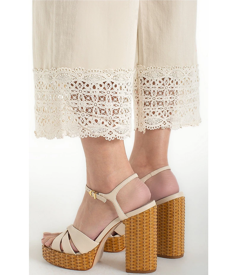 Liverpool Los Angeles Stride Twill Mid Rise Wide Leg Lace Cropped Jeans