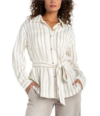 Liverpool Los Angeles Stripe Jacquard Point Collar Long Sleeve Belted Shacket