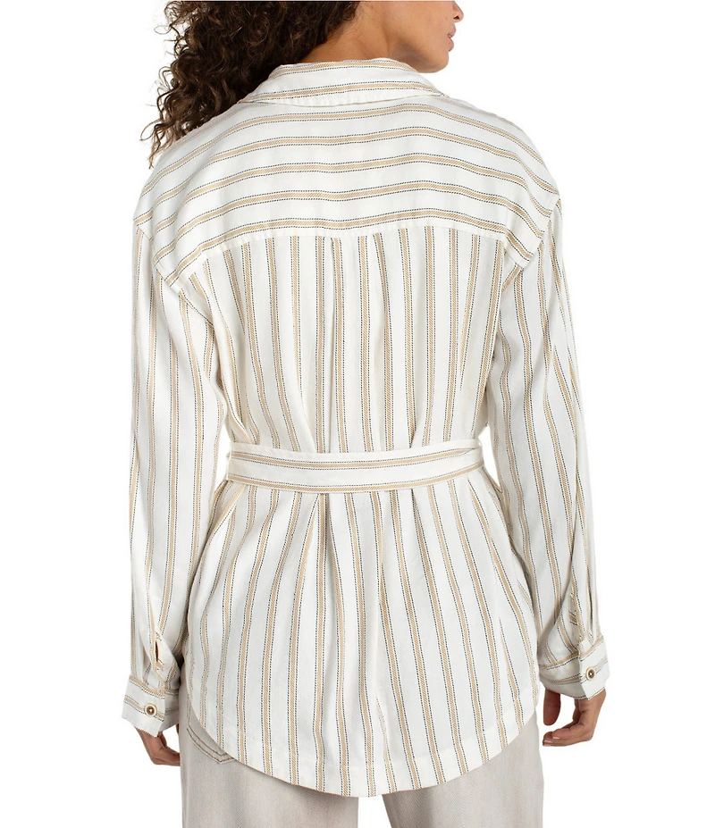 Liverpool Los Angeles Stripe Jacquard Point Collar Long Sleeve Belted Shacket