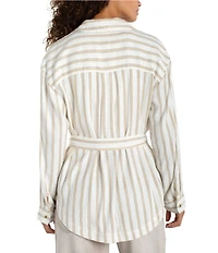 Liverpool Los Angeles Stripe Jacquard Point Collar Long Sleeve Belted Shacket