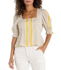 Liverpool Los Angeles Stripe Jacquard Square Neck Short Sleeve Top