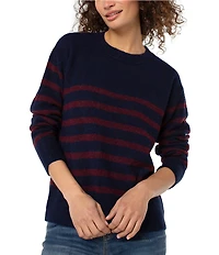 Liverpool Los Angeles Stripe Ribbed Knit Crew Neck Long Sleeve Dropped Shoulder Sweater