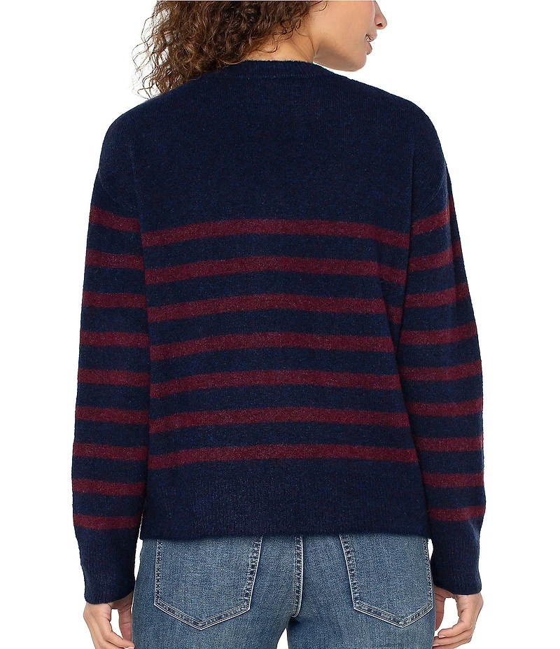 Liverpool Los Angeles Stripe Ribbed Knit Crew Neck Long Sleeve Dropped Shoulder Sweater