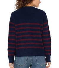 Liverpool Los Angeles Stripe Ribbed Knit Crew Neck Long Sleeve Dropped Shoulder Sweater