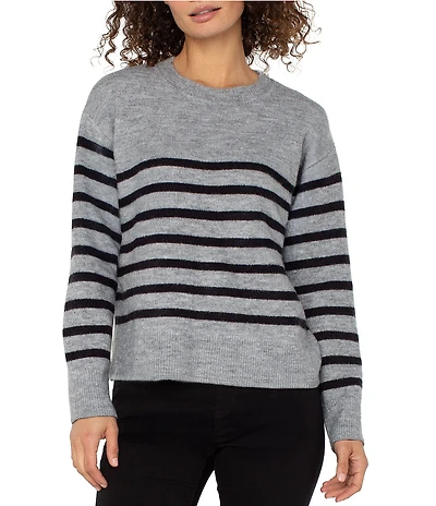 Liverpool Los Angeles Stripe Ribbed Knit Crew Neck Long Sleeve Dropped Shoulder Sweater