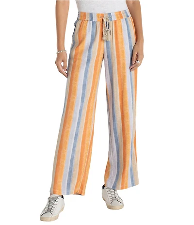 Liverpool Los Angeles Stripe Stretch Linen Blend Mid Rise Wide Leg Full length Pants
