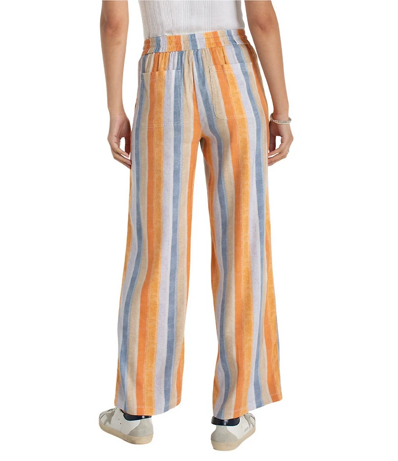 Liverpool Los Angeles Stripe Stretch Linen Blend Mid Rise Wide Leg Full length Pants