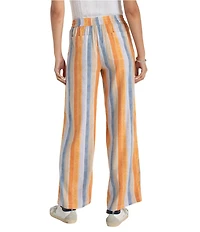 Liverpool Los Angeles Stripe Stretch Linen Blend Mid Rise Wide Leg Full length Pants