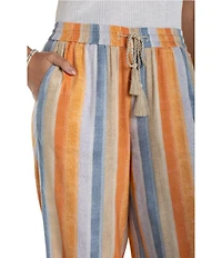 Liverpool Los Angeles Stripe Stretch Linen Blend Mid Rise Wide Leg Full length Pants