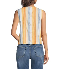 Liverpool Los Angeles Stripe Stretch Linen Blend Round Neck Sleeveless Top