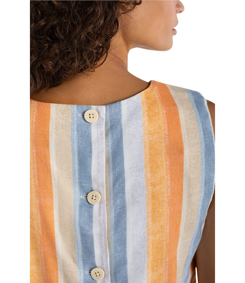 Liverpool Los Angeles Stripe Stretch Linen Blend Round Neck Sleeveless Top