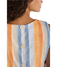 Liverpool Los Angeles Stripe Stretch Linen Blend Round Neck Sleeveless Top