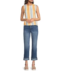 Liverpool Los Angeles Stripe Stretch Linen Blend Round Neck Sleeveless Top